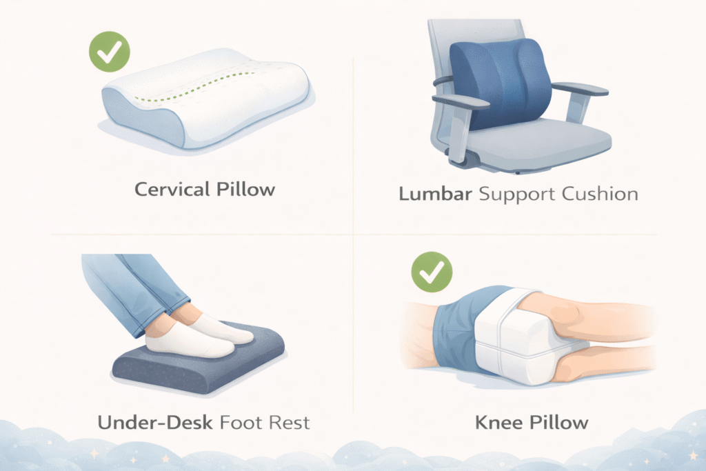 ergonomic support - cervical pillow-lumbar support cushion- under desk foot rest-knee pillow